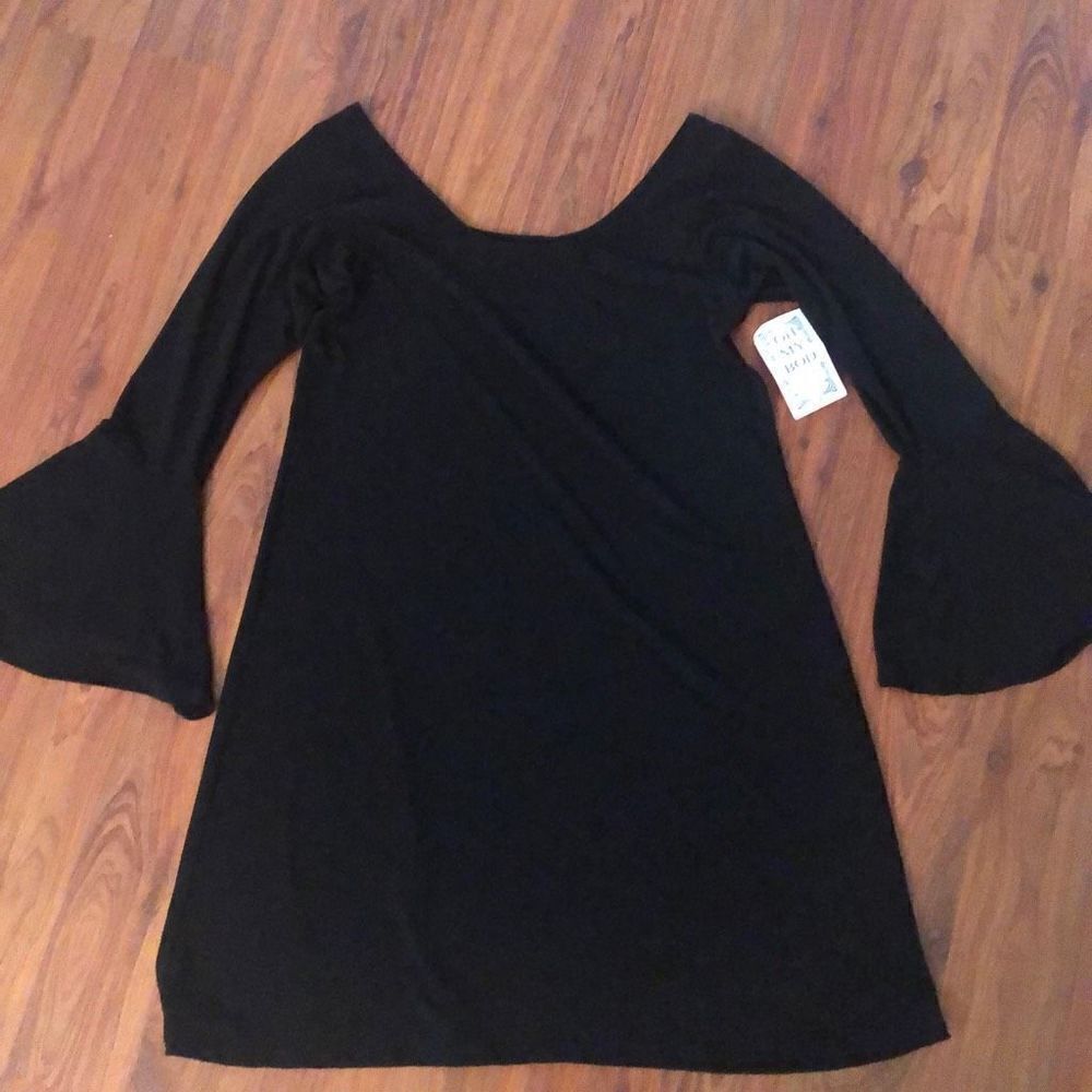 NWT Oh My Bod Little black dress travel dress best cut a line with bell sleeve s